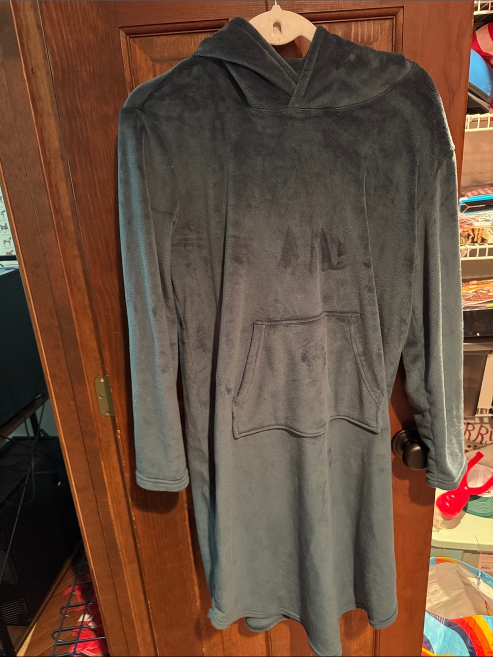 Plush Hooded Pullover Dress - dark teal